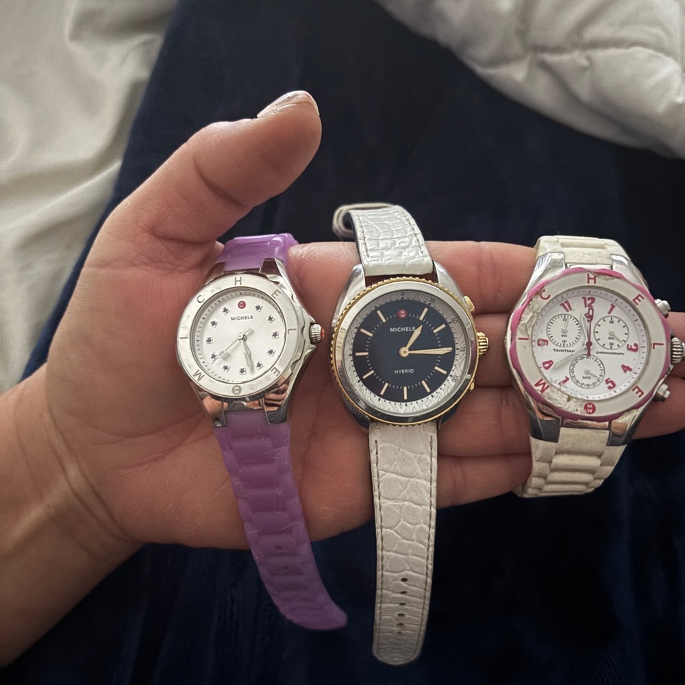 Michele Trio: Purple, White & Pink Accent Women’s Watches